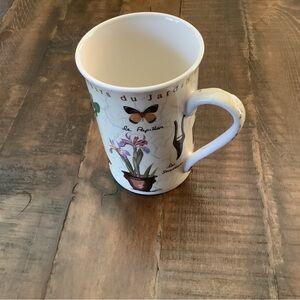 White Botanical Ceramic Mug with Butterfly Accent